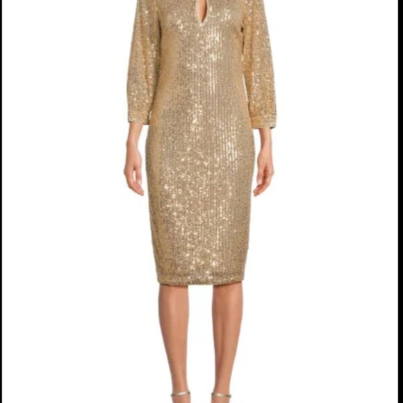 KENSIE 3/4 Sleeve Sequin Sheath Dress - Picture 2 of 4